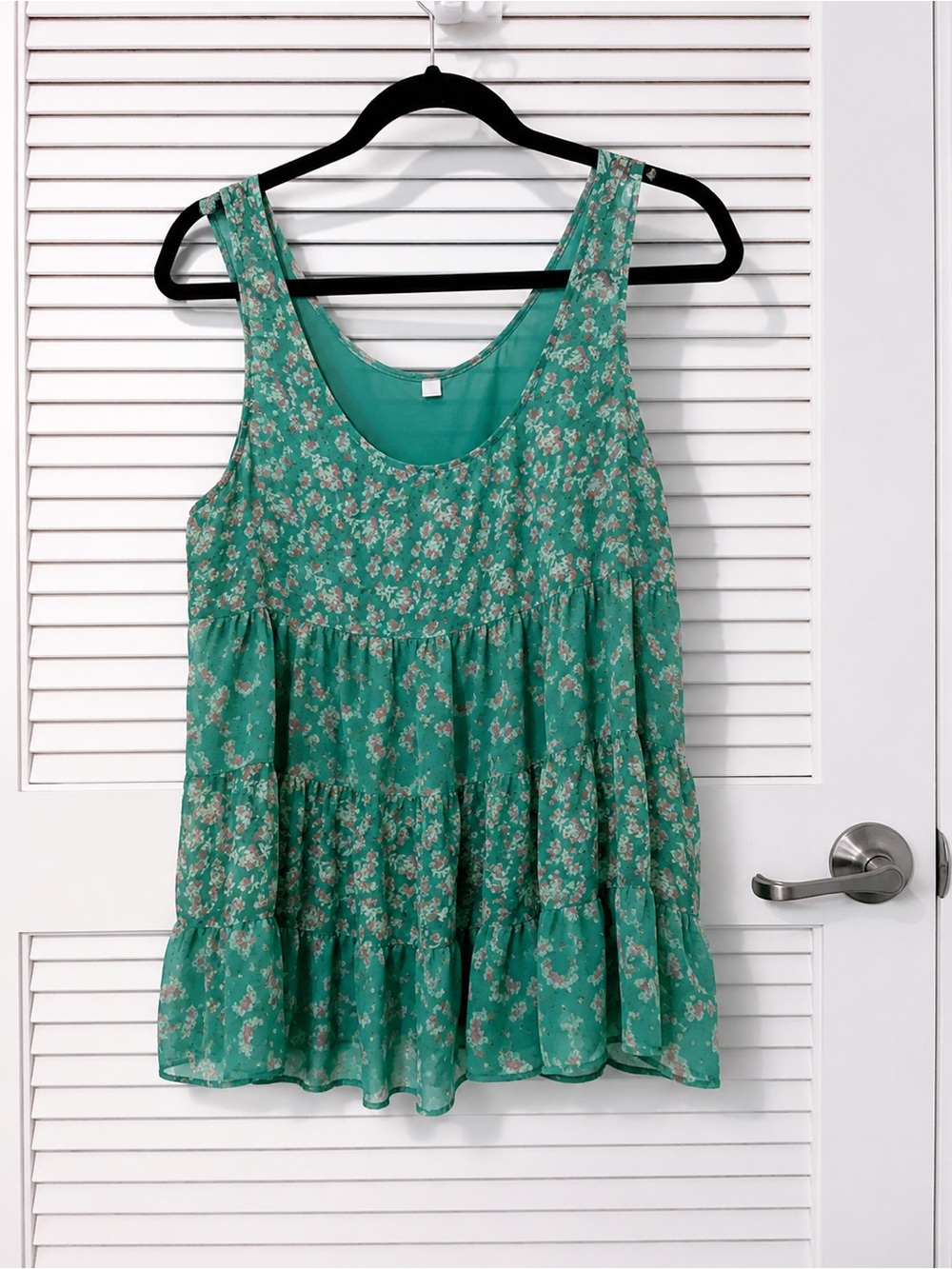 Boutique Aqua Floral Tiered Babydoll Tank Top Lined Boho